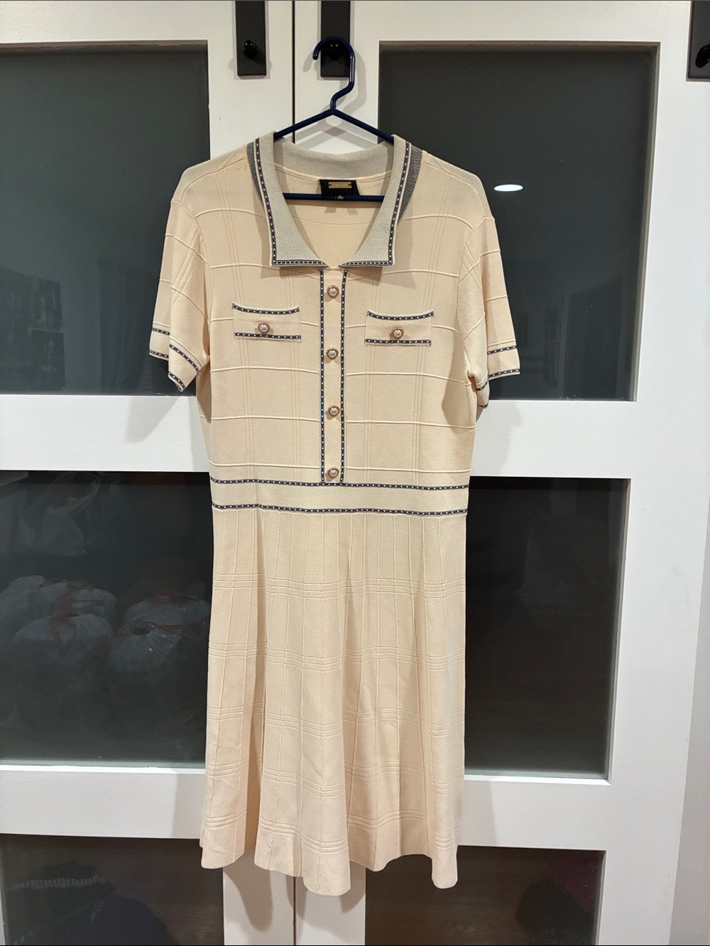 Alexia Admor Cream Knit Polo Midi Dress with Contrast Trim